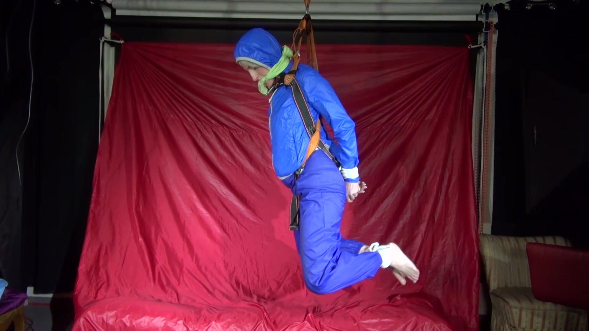 Watching Sexy Sonja Being Tied And Gagged Overhead Hanging With A Special Belt And Ropes And A Cloth Gag (Video)