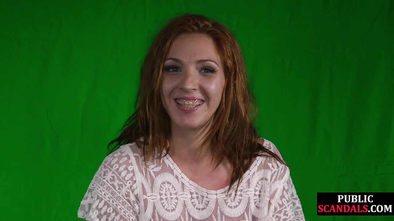 Redhead eurobabe gets spanked in public and fucked after