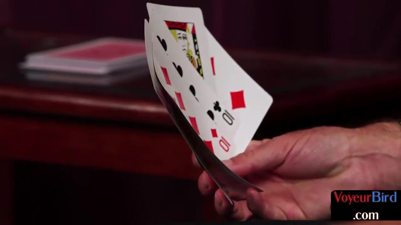MILF teasing male jerker with striptease poker
