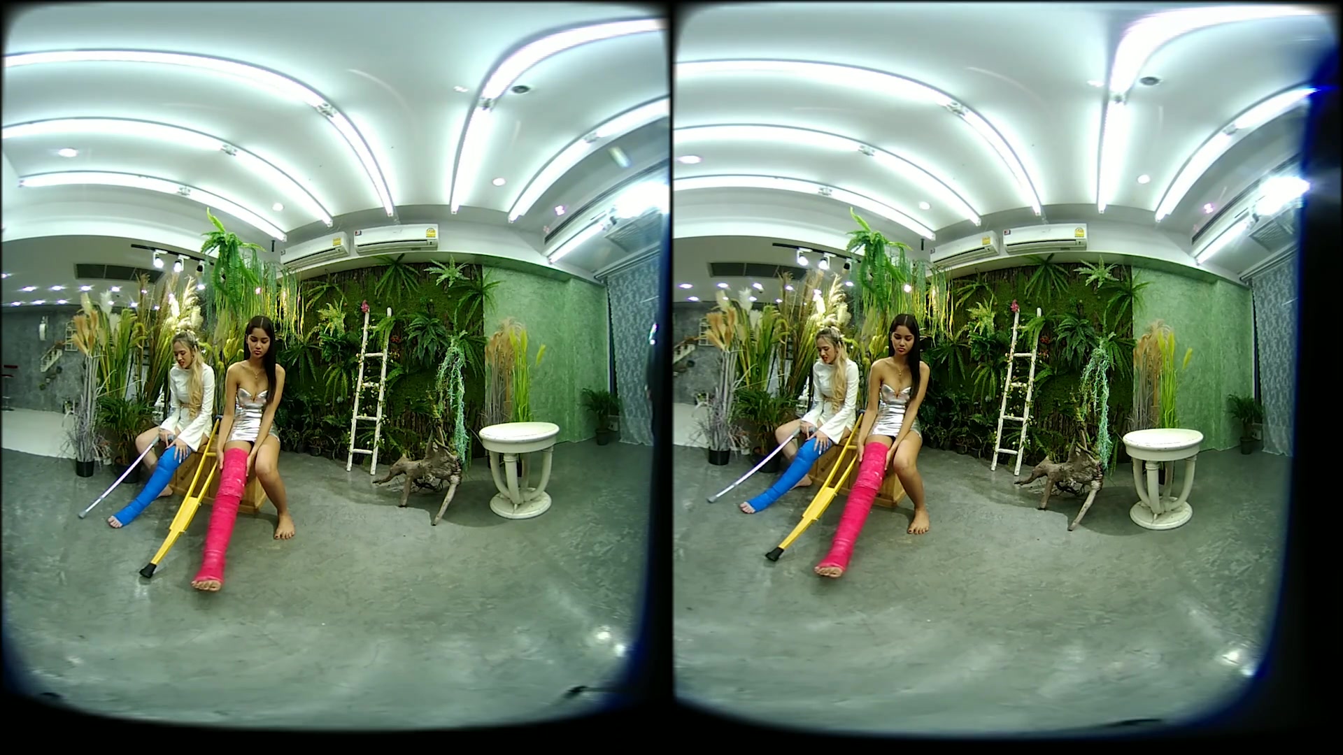 2 Girls With Long Cast Leg Visit A Flower Store 2 - VRpussyVision