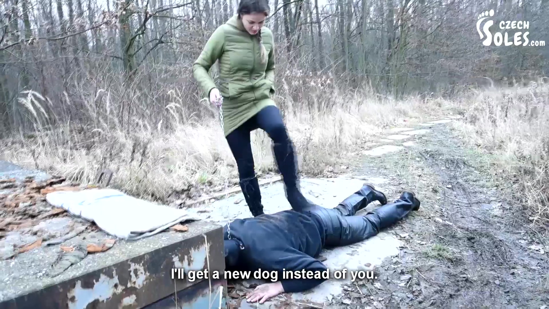 Walking The Doggy In The Cold - Boots Worship femdom Footdom Boots Licking Foot Slave On Leash