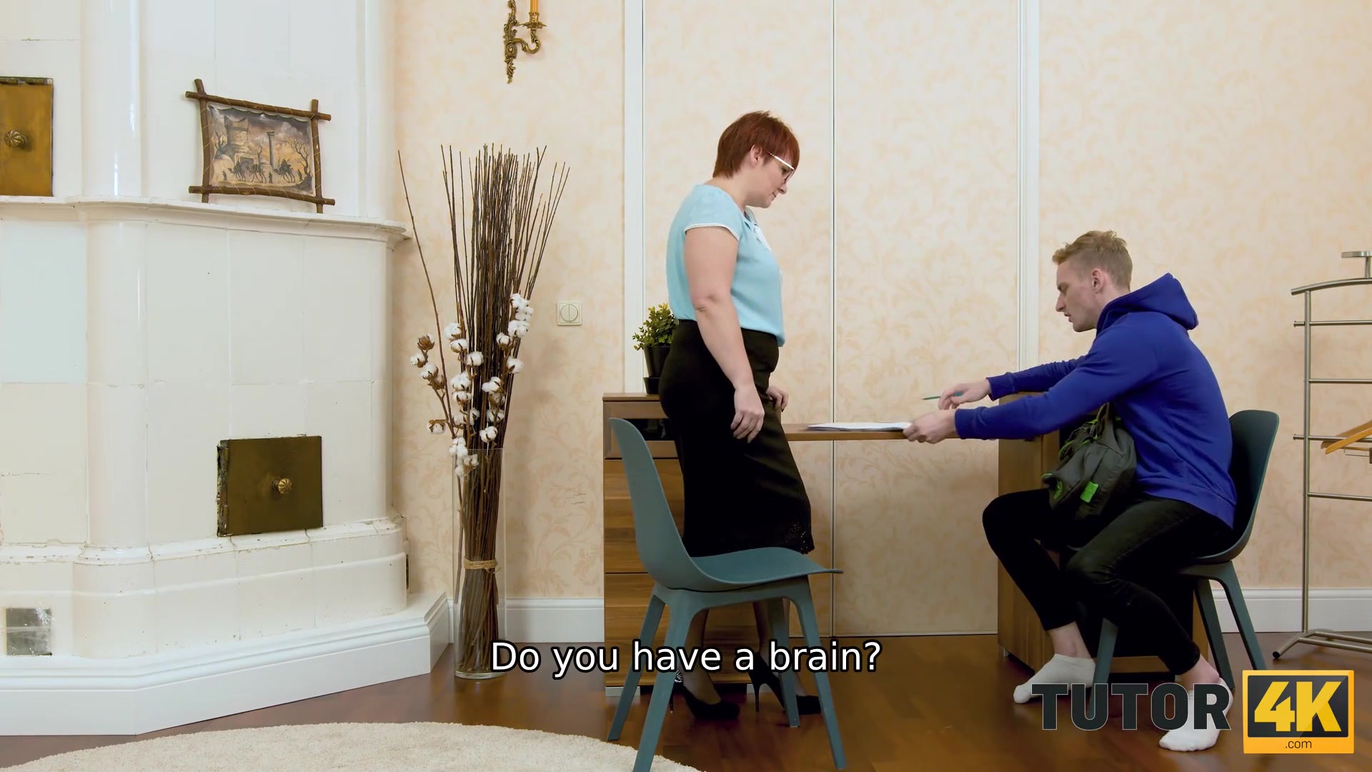 TUTOR4K. Insistent fellow manages to fuck submissive tutor at her place