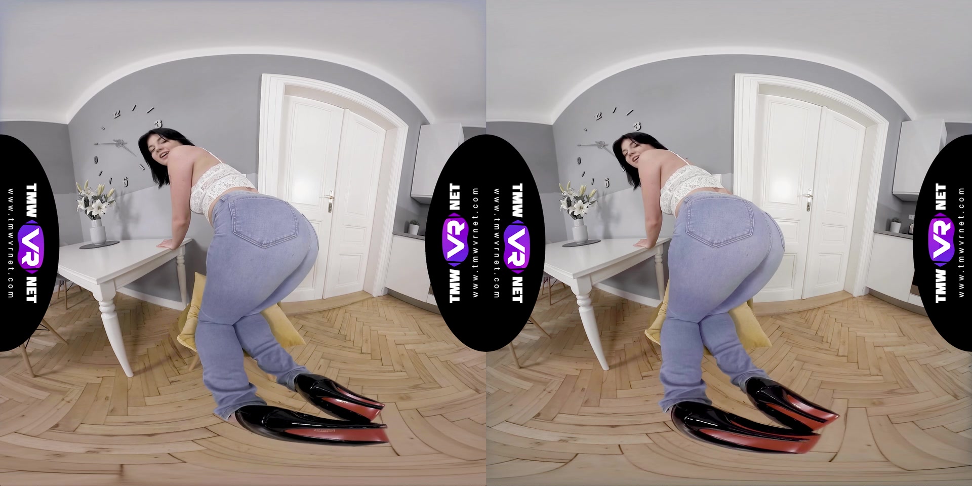 Bright solo orgasm on a chair