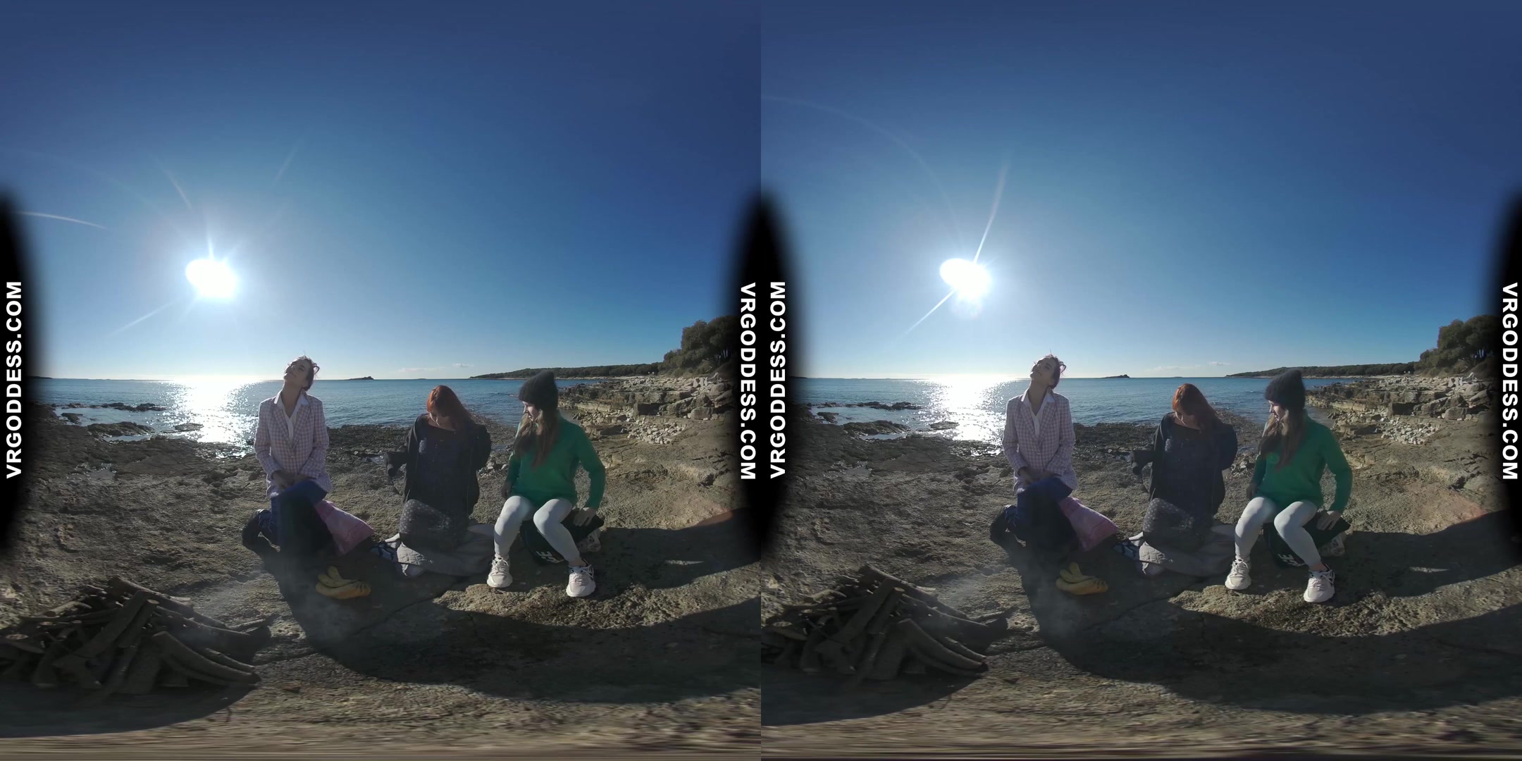 3 Hot Girls Getting Naked On Beach During Winter Making Fire Eating Bananas Dancing