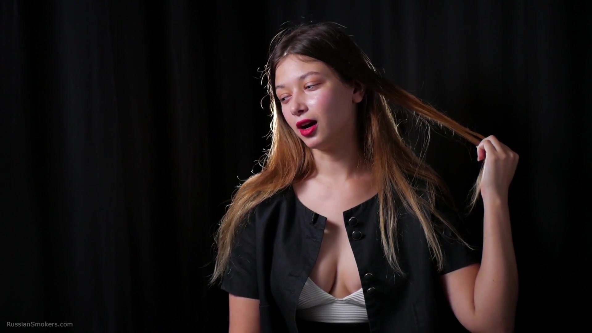 Irina Is Giving An Interview While Smoking