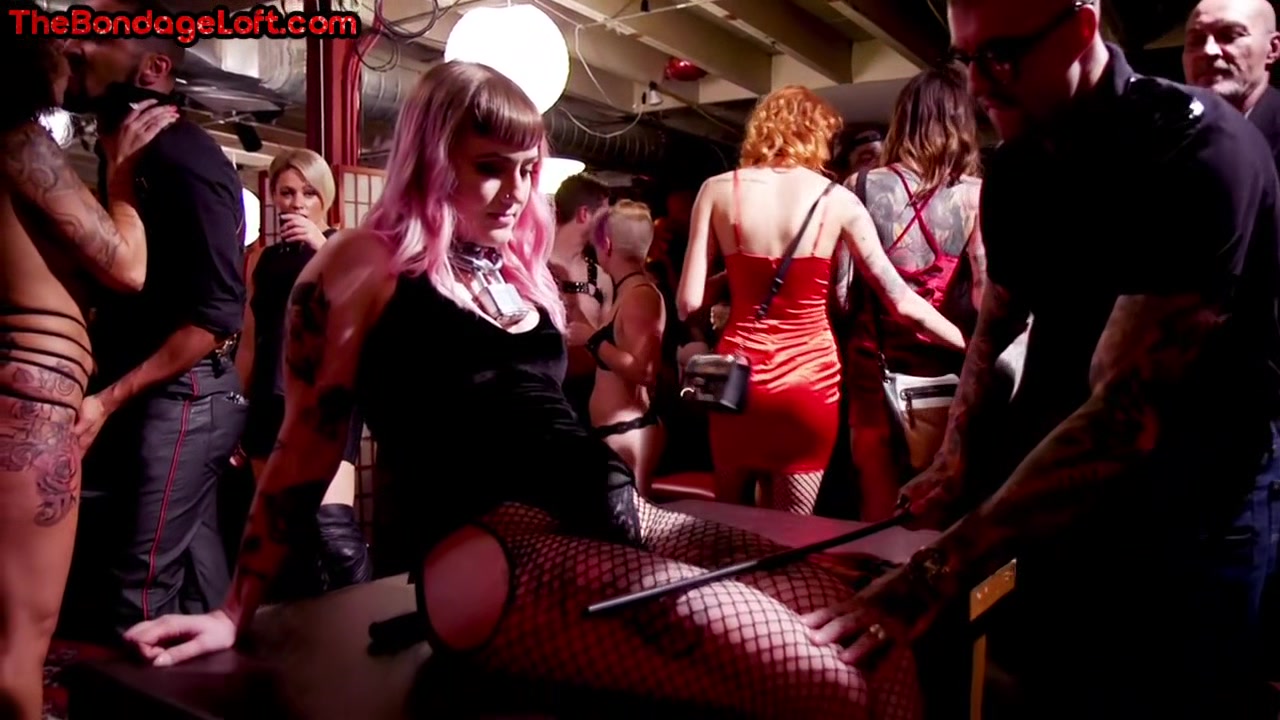Whipped suspended sluts treated in public BDSM lesson