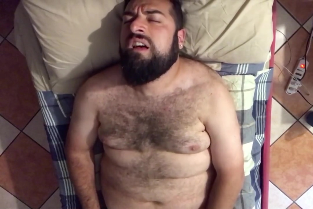 Big Hairy Bearded Bear Horny On The Bed Solo Jerk Off Moaning Orgasm Face. Beautiful Agony