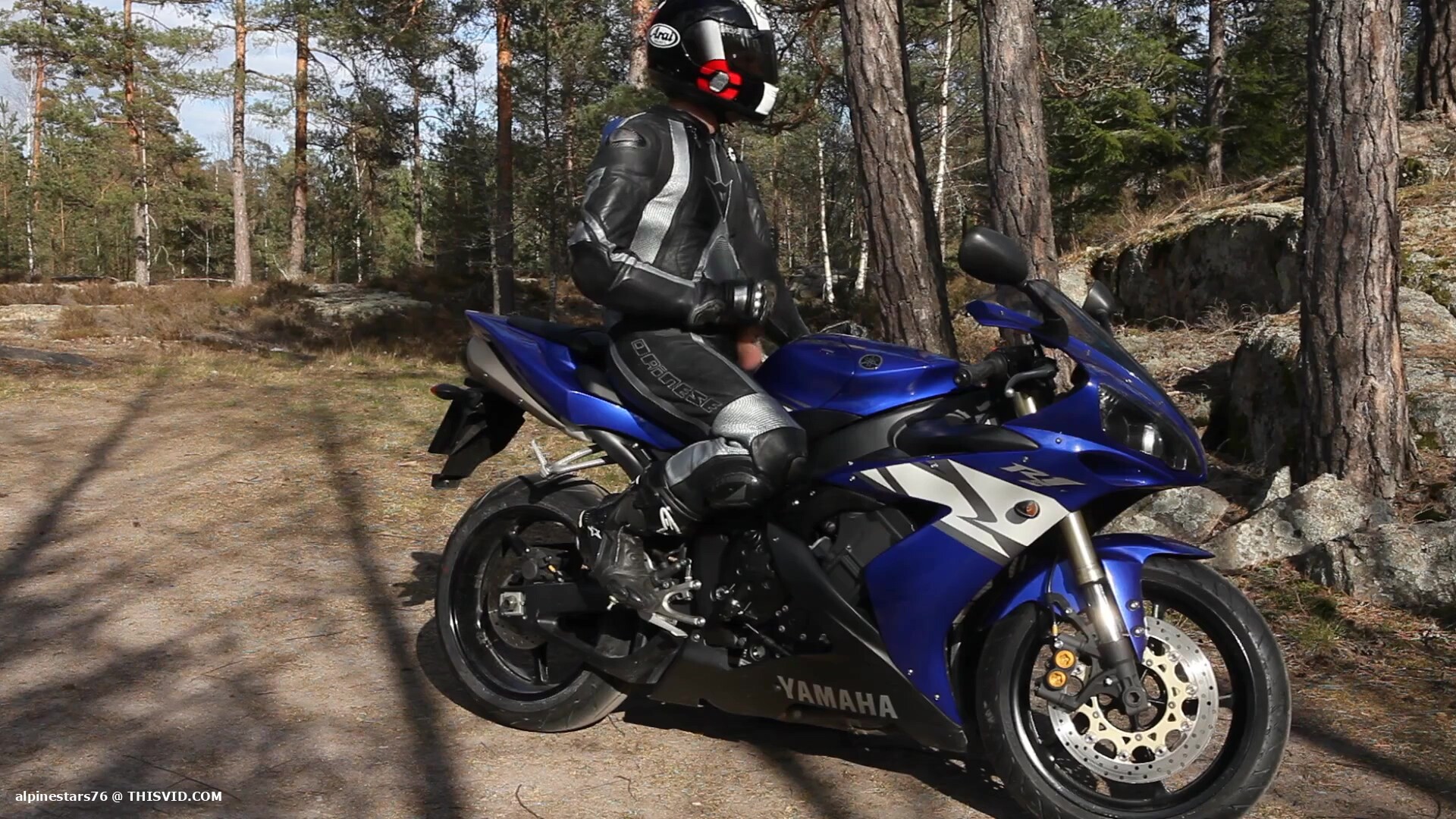 Biker jerking in the forest