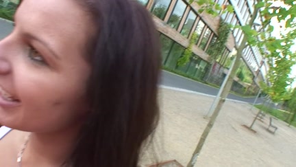 Dark Brown sucks schlong on a bench near the mall