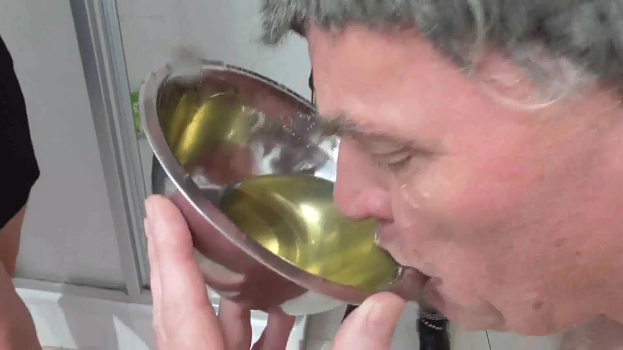 Piss drinking from pet bowl by Femdom Austria