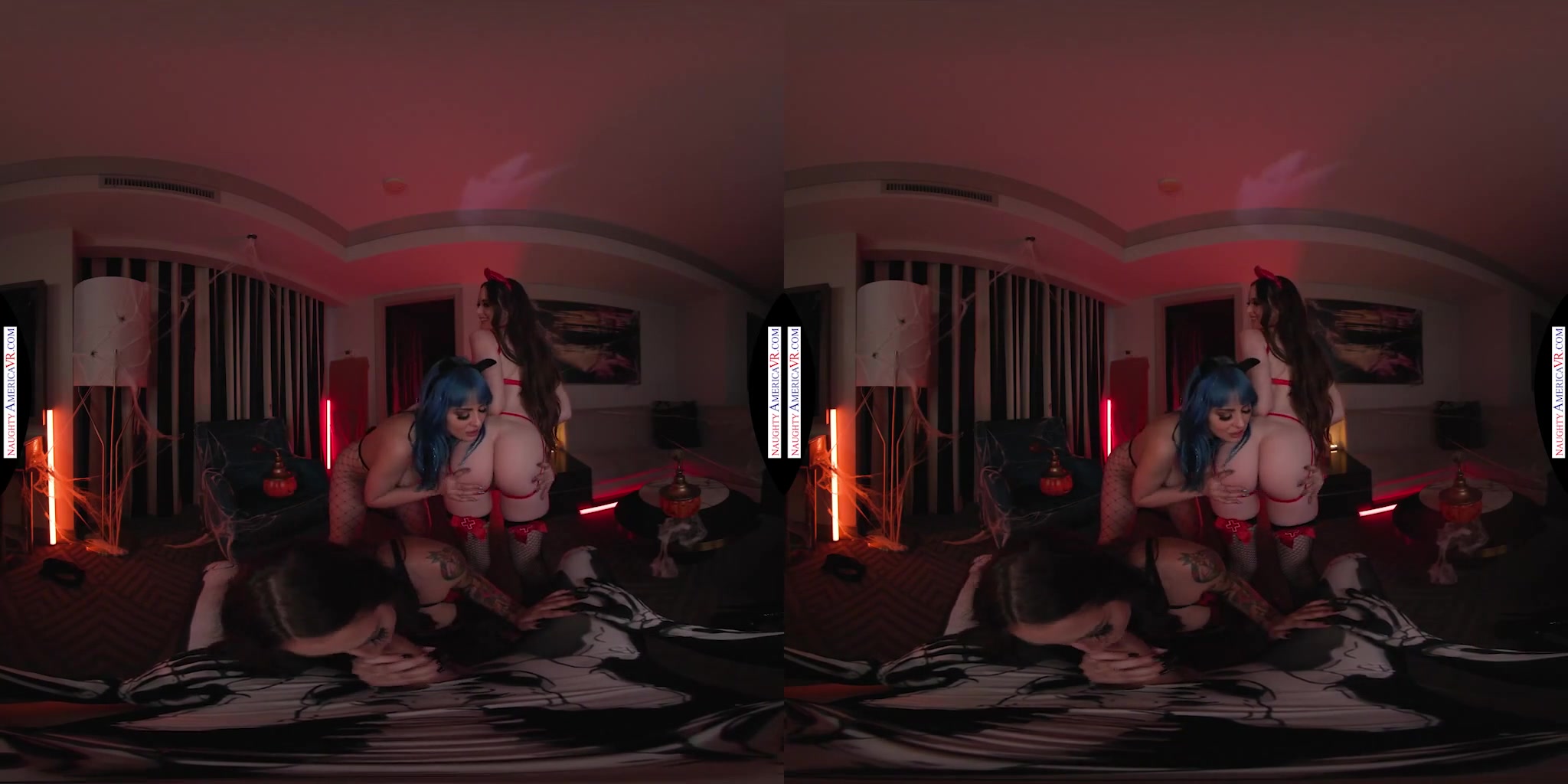 The Haloween party was LIT! but the afterparty is even better with Bella Blu, Hazel Moore, & Jewelz Blu riding your cock