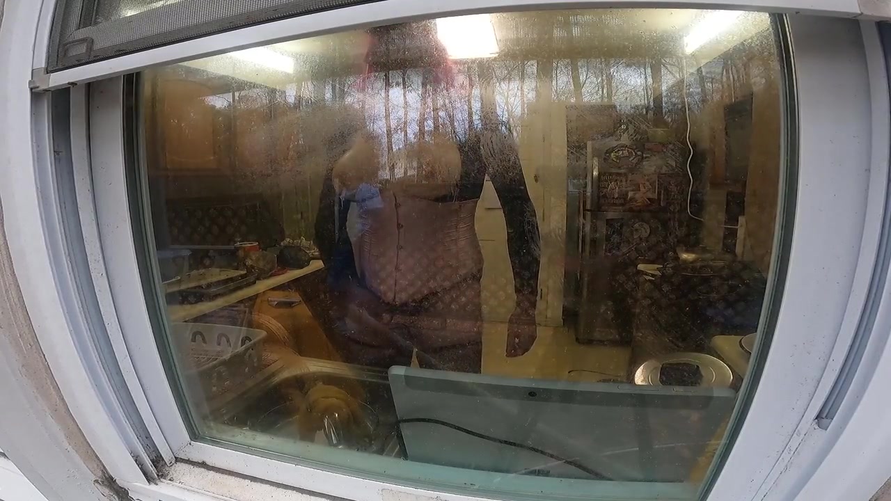 Huge Fake Tits Cross Dresser Doing Domestics In Front Of Open Window Masturbating Cum Into Shotglass