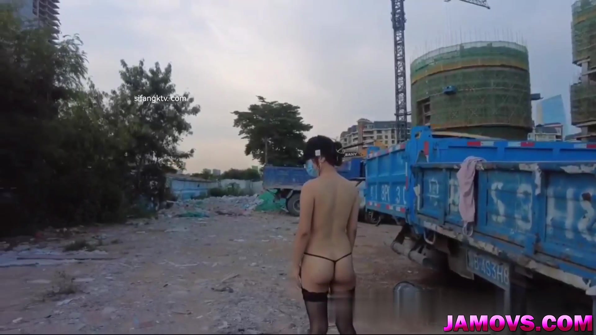Asian Girl Posing with tied hand Outdoor