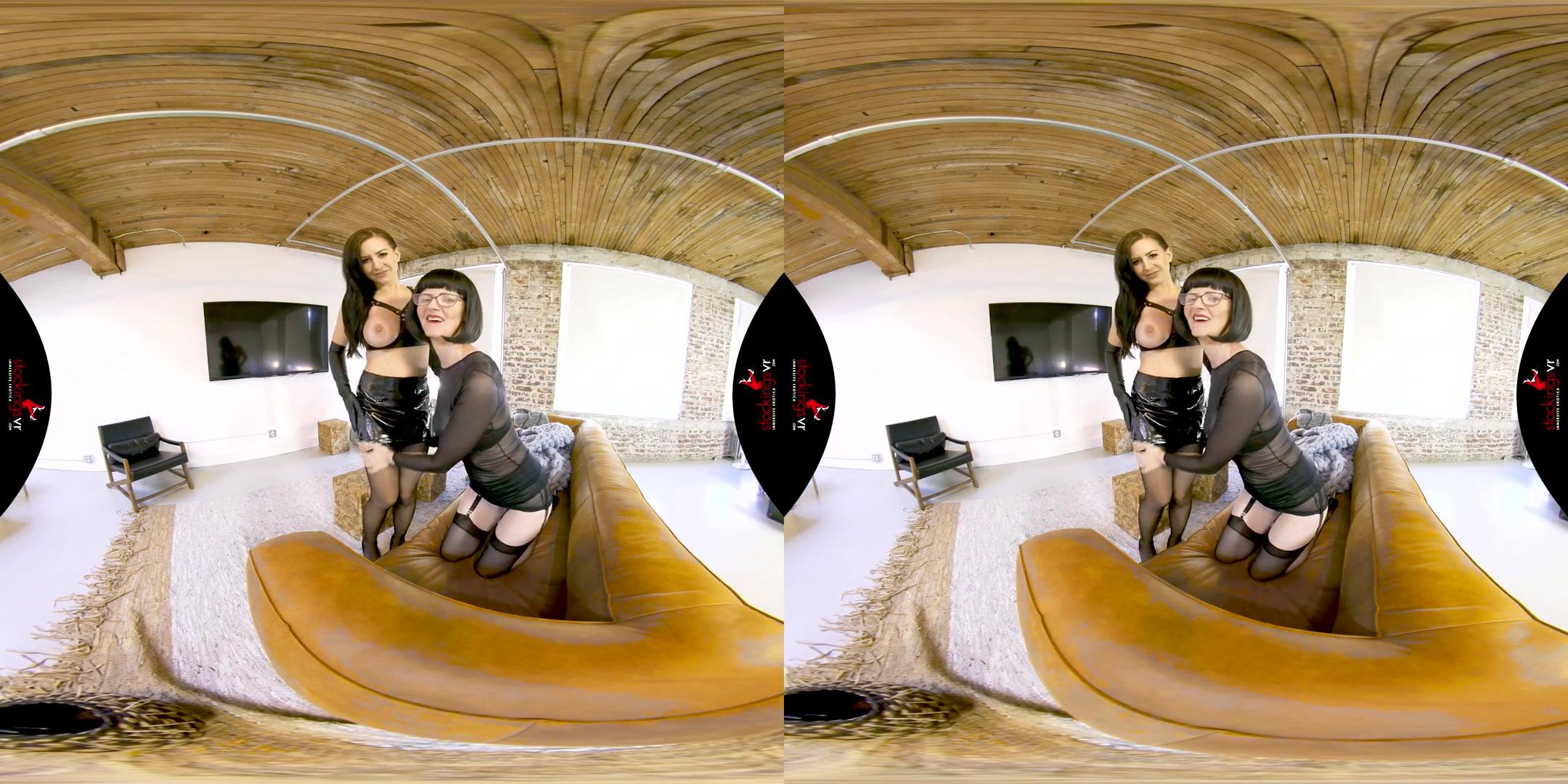Back In Black the Stocking Girls Julia with Tindra Frost, the Scottish Milf - Lesbian Leg Fetish and Stockings Amateur VR Video