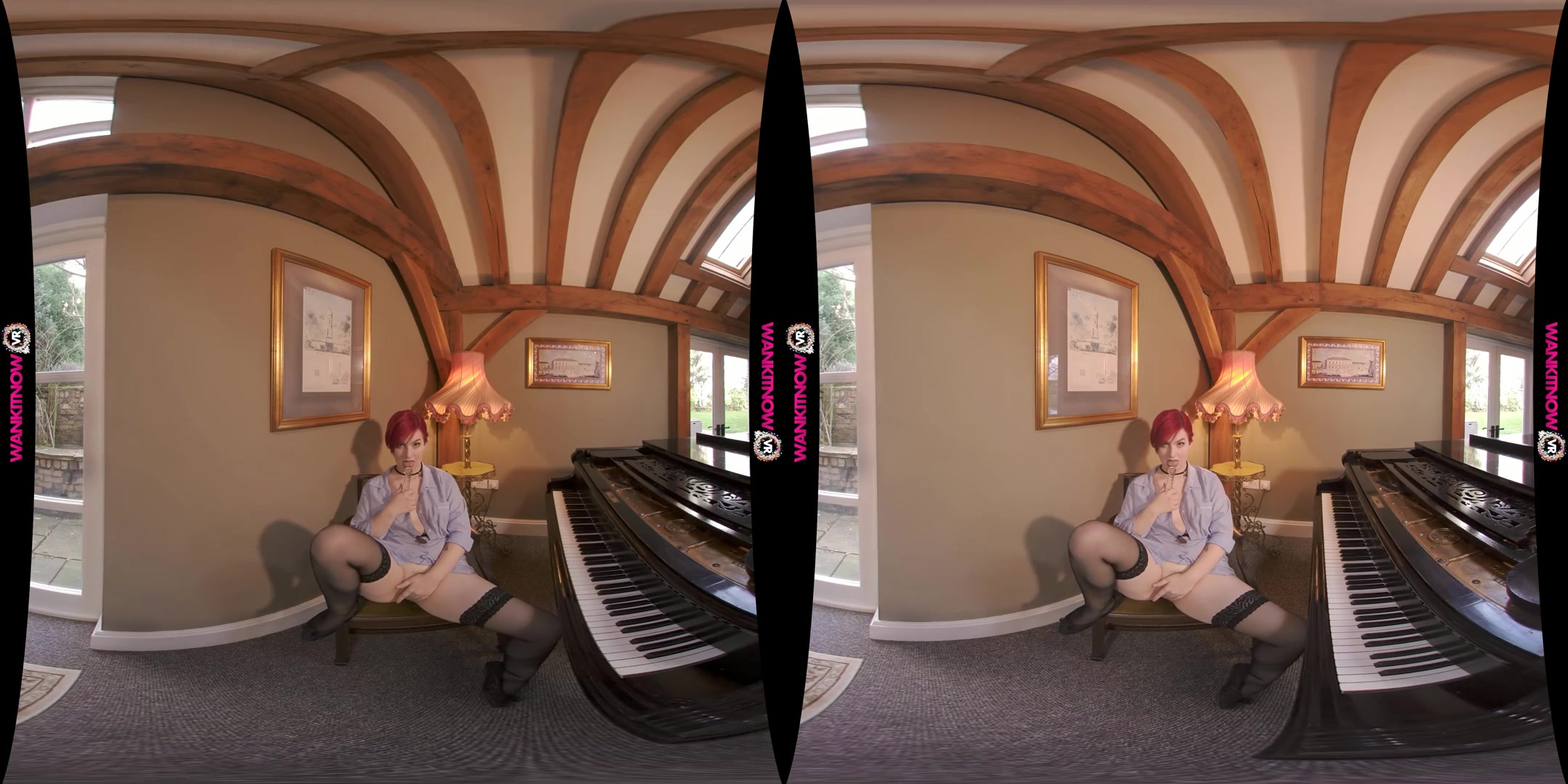 Pianist Perfection - Busty Pale Redhead Stripping