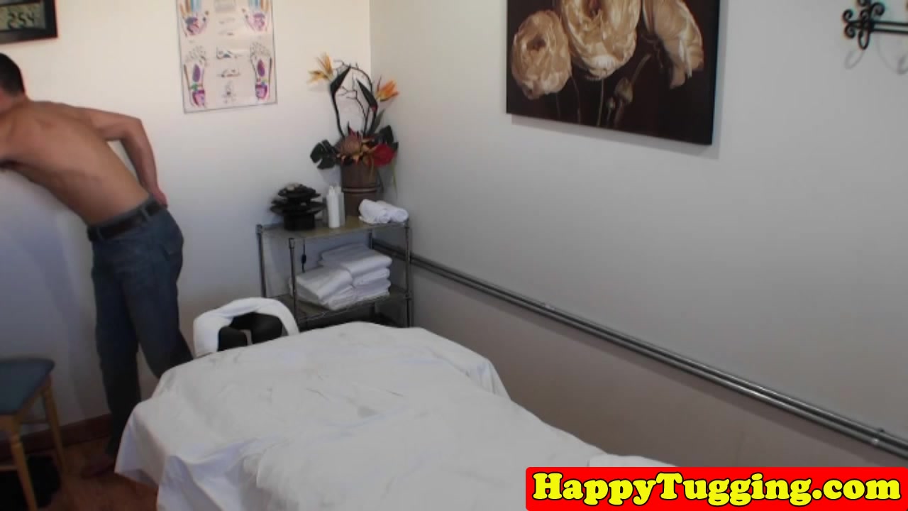 Asian masseuse riding and tugging her client