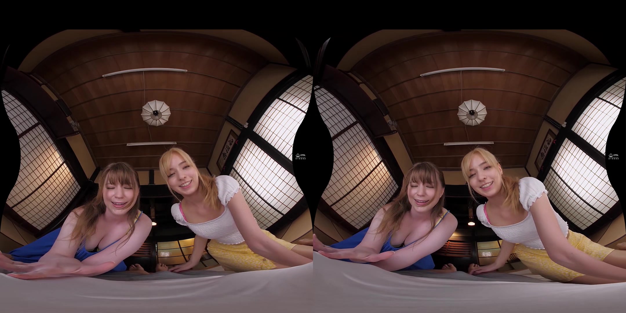 Double Blowjob On Your Back Staring into their Blue Eyes - Gaijin JAV VR Porn with White Girls