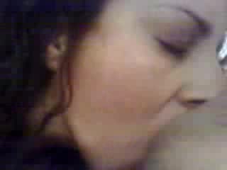Curly-haired Latina sucks powerful cock and licks balls
