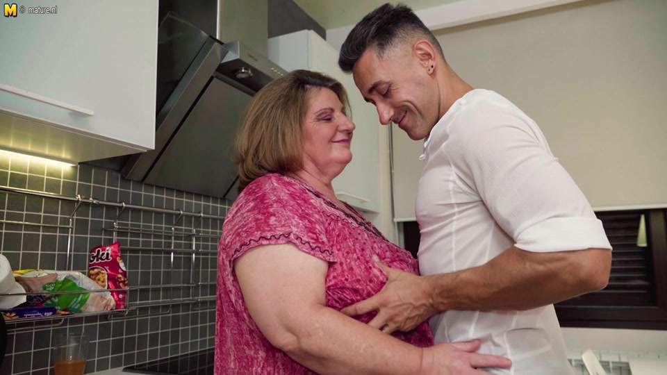 Huge breasted mature BBW fucking a muscled younger man