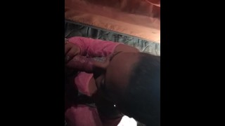 Sexy college girl Giving her bf big cock a blo job