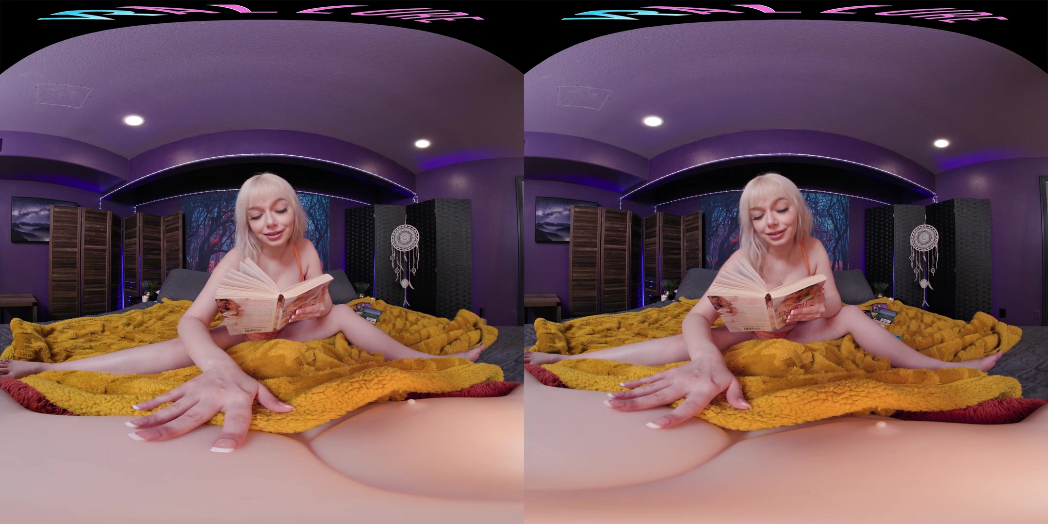 Naturally busty blonde plays with her sex toys in virtual reality