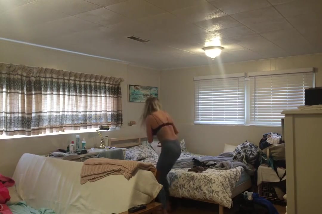 EPIC spy! Dumb slut young Step sister spied undressing after school