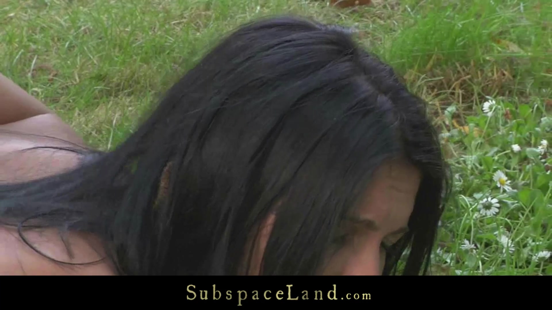 Babe hogtied in the forest and put to suck