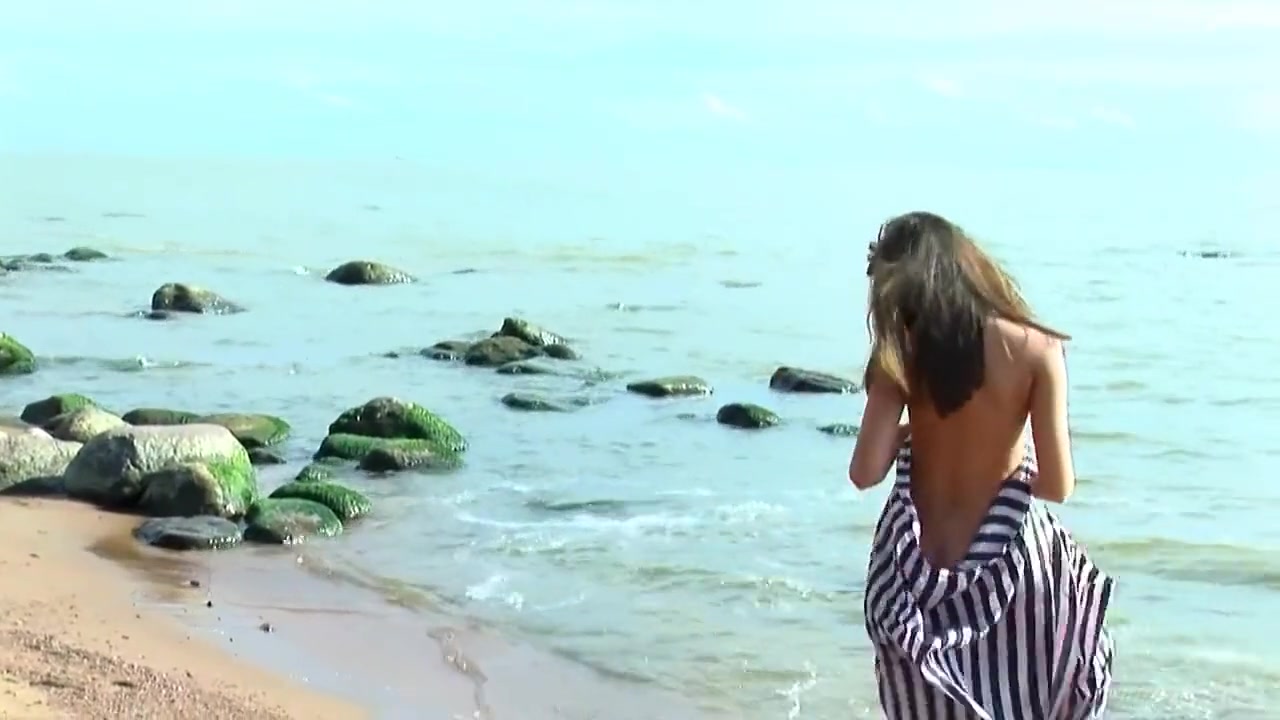 All Natural Brunette Cristelle Creams Her Pussy On The Beach