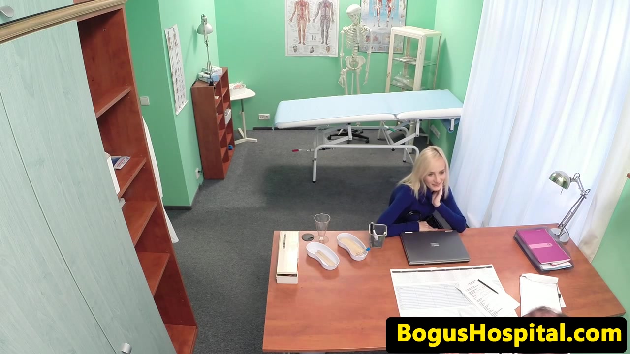 Skinny patient squirts while doc fingers vag