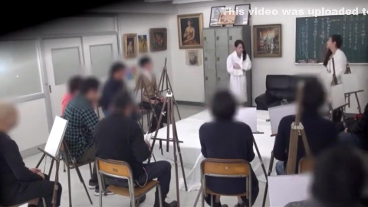 Sexy big tits milf fucked by a male nude model in front of of painters