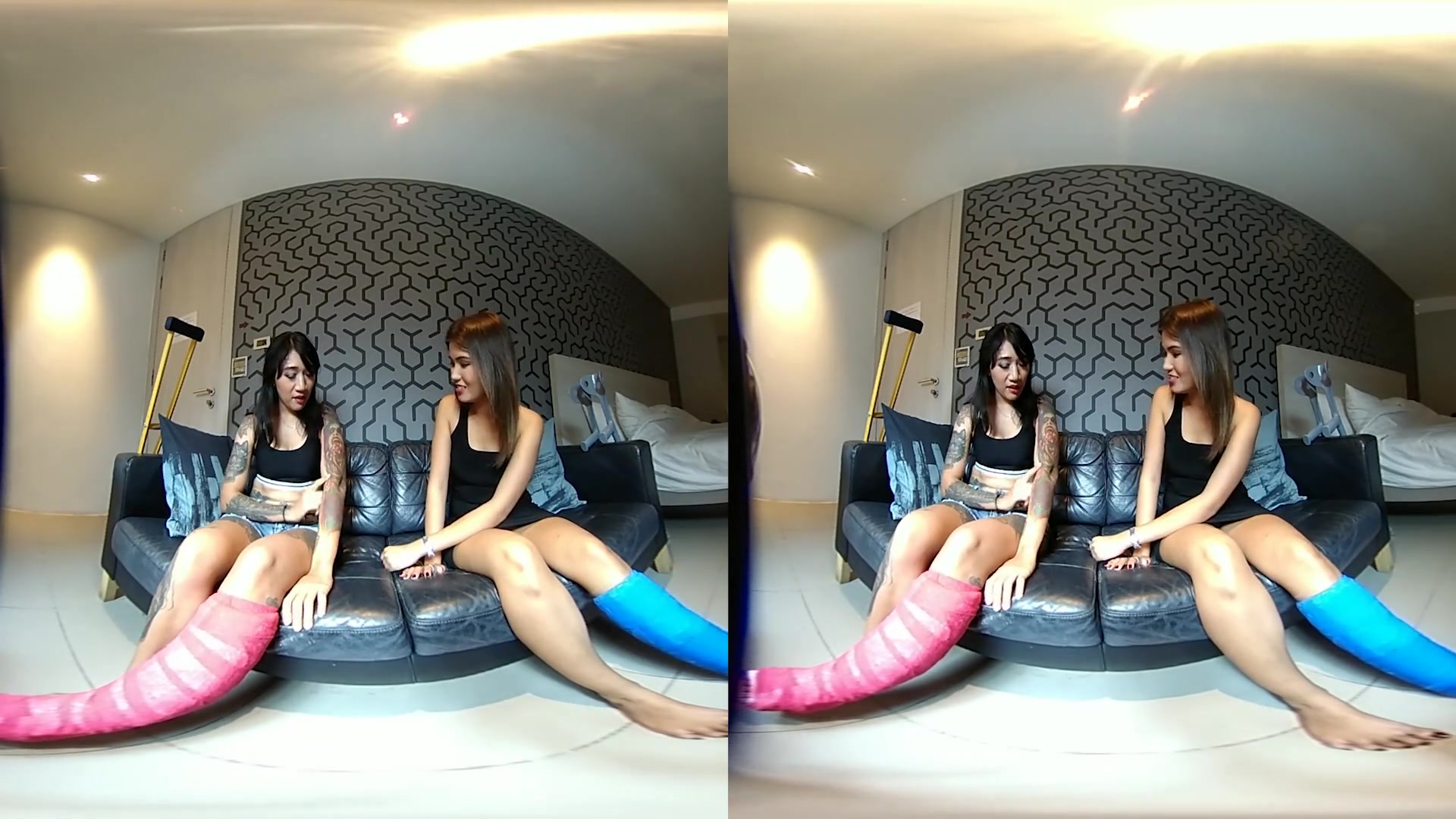 2 Girls With Short Cast Leg - The Girls Talk Thai - VRpussyVision