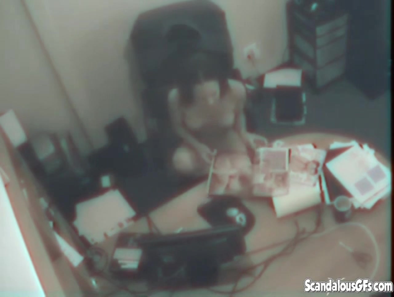 Busty office solo slut masturbates