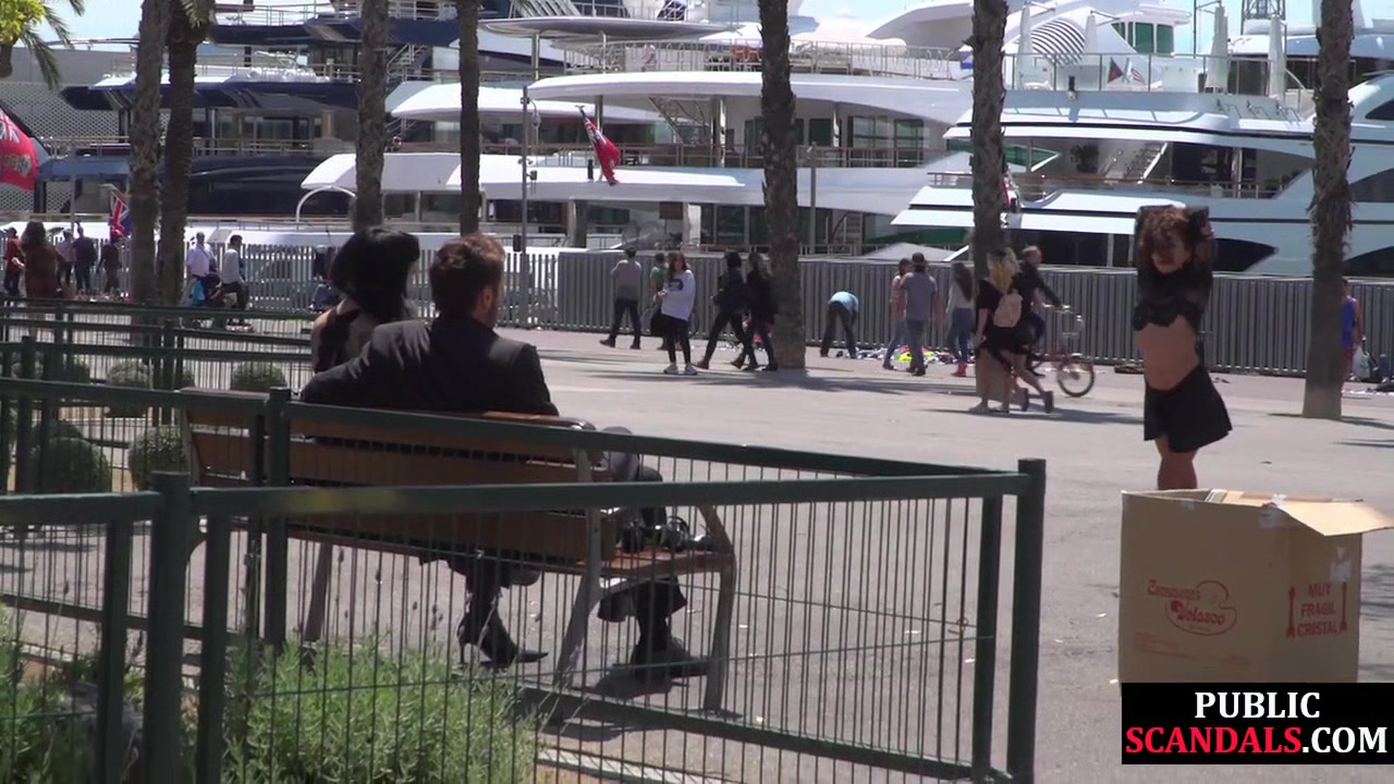 Public naked slut whipped outdoor by master and domina