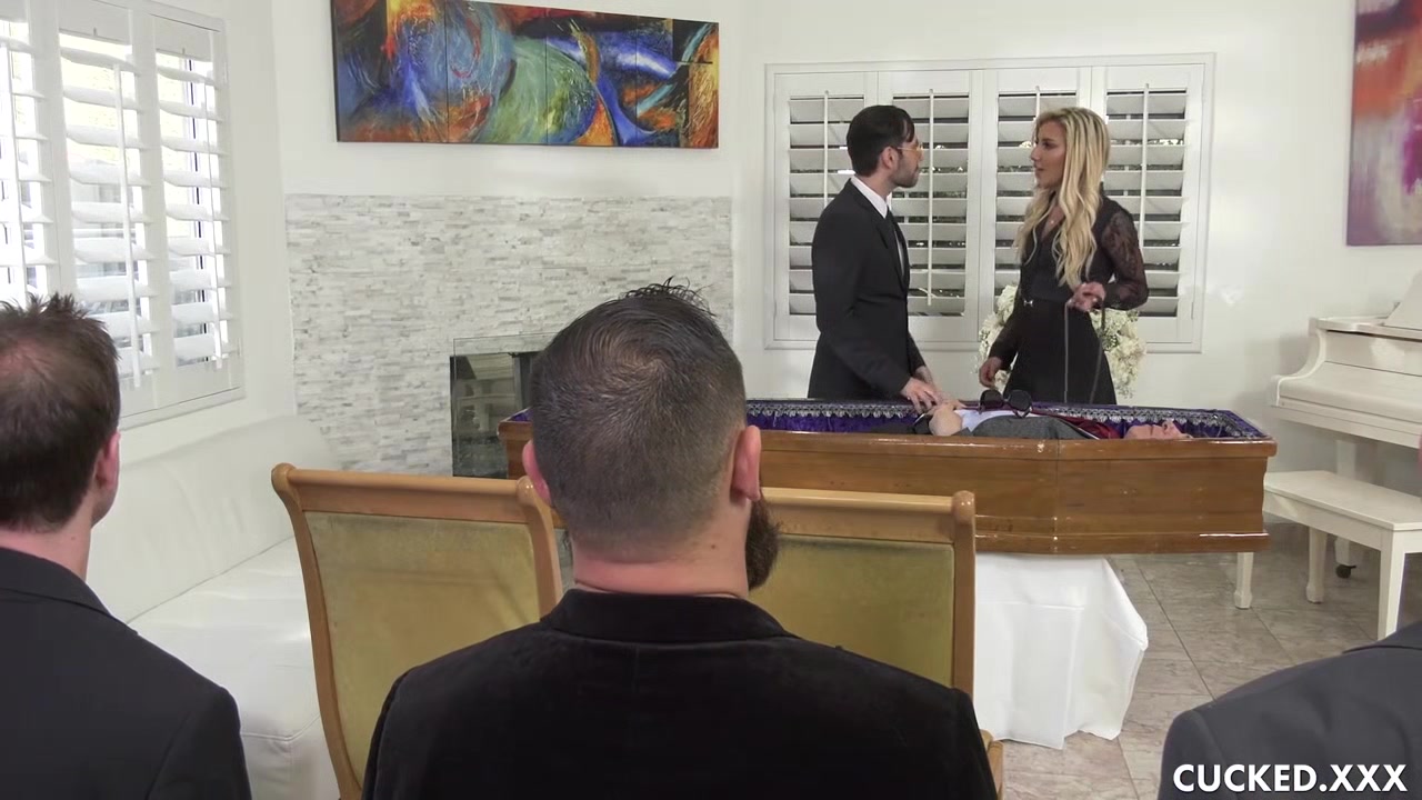 Grieving Blonde Widow Blows and Fucks Stiff Dick Next to Cuckolded Husband