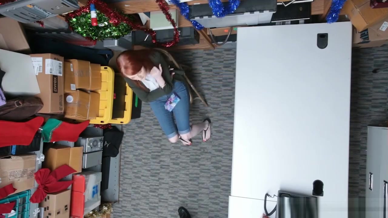 Redhead teen 18+ shop thief caught and fucked by security