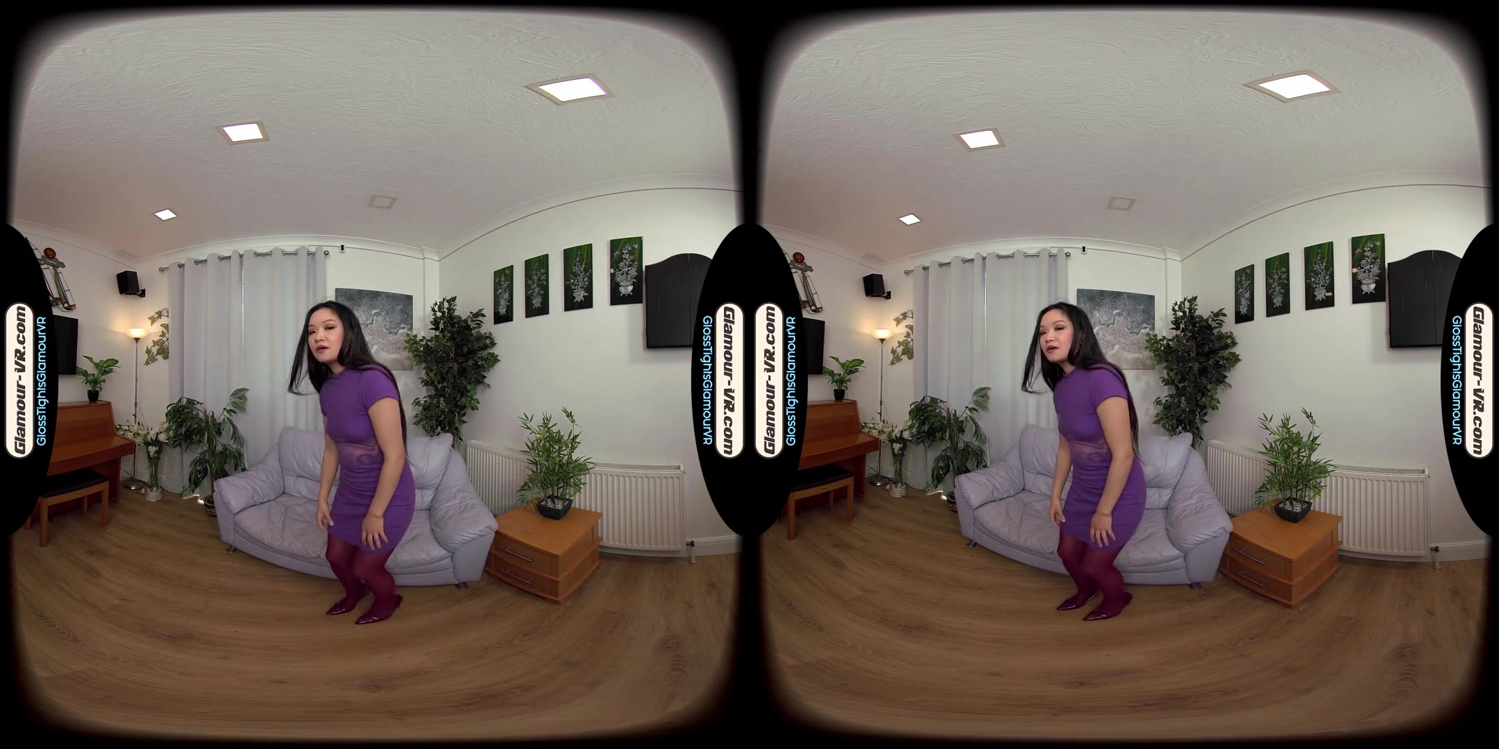 Louisa Lu Purple Dress With Crotchless Glossy Legwear Provides Unexpected Secret Treat - 8k Vr