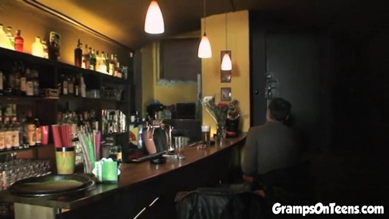 Naughty teen rides grandpa in sleezy bar