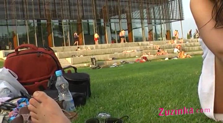 Zuzinka shows pussy and does sex chat at the pool