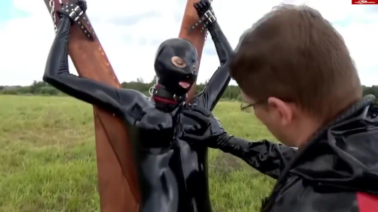 Chained And Used Latex Girl Outdoors