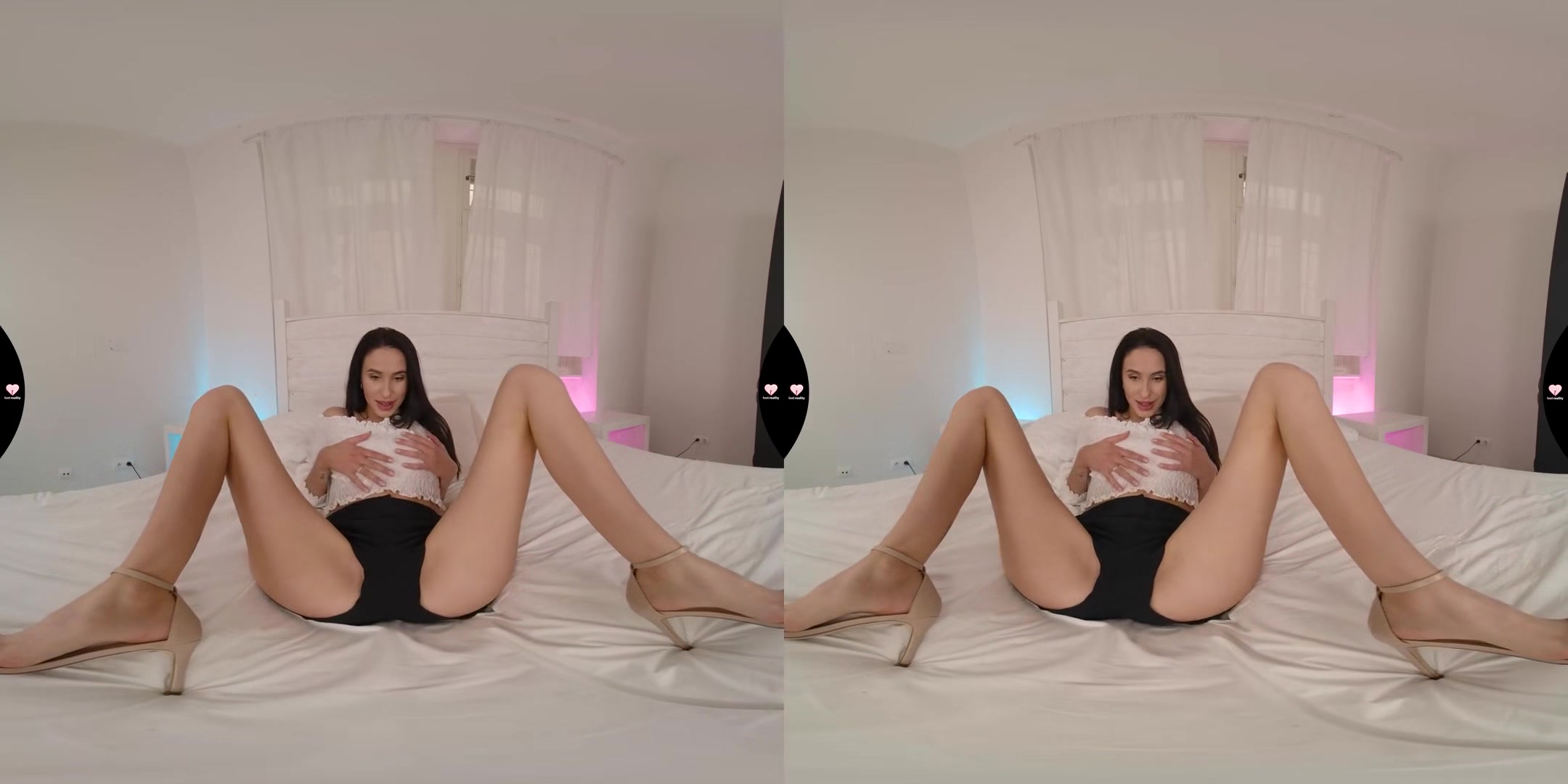 Hot Brunette Alyssa On Her Bed - Solo Model Striptease Fingering Shaved Pussy