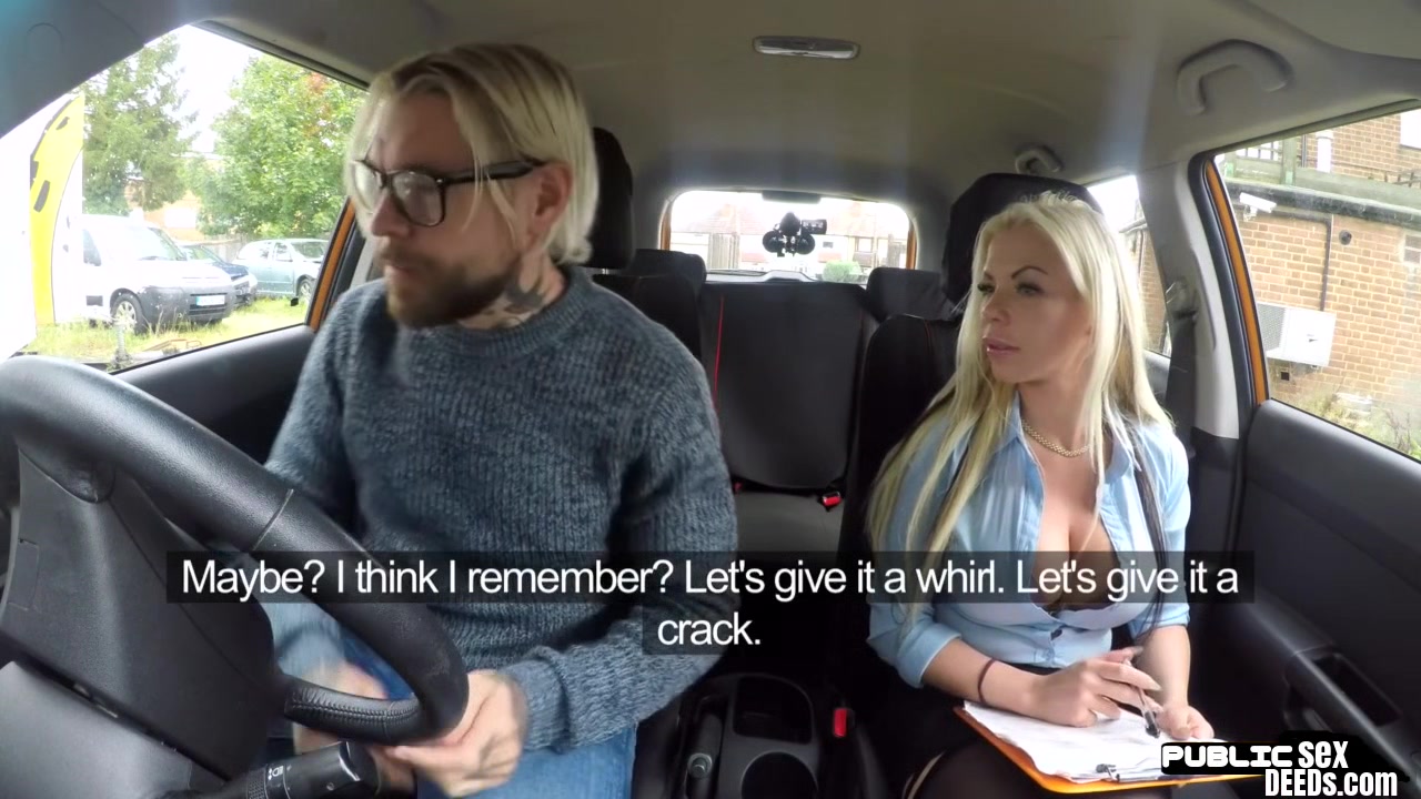 Busty driving instructor sucking student 18+ in car