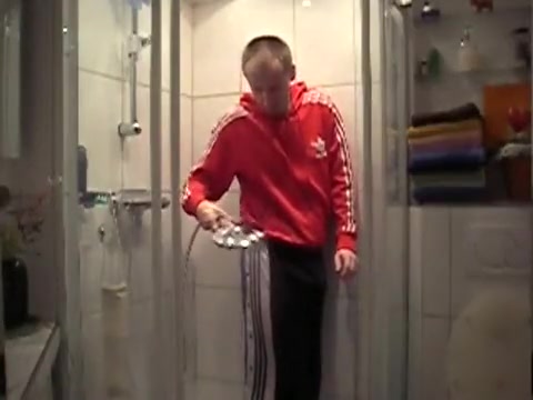Fully dressed in adidas shower
