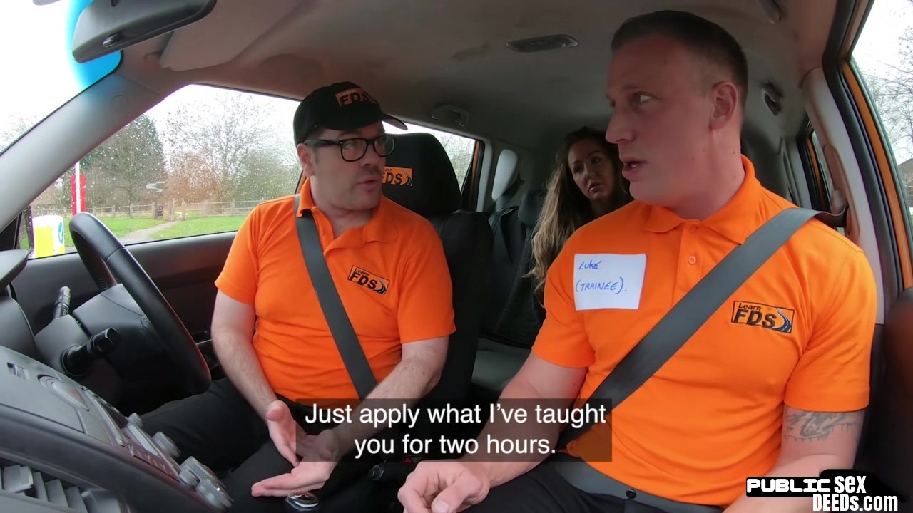 MILF big titted driver doggy styled by instructor in car