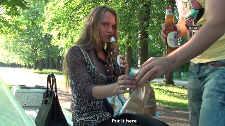 Sexy fellatio in the park bench