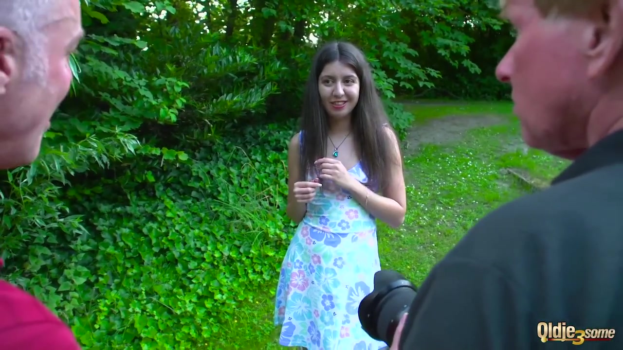 Hot Horny Brunette Takes Cum In Mouth From 2 Old Guys