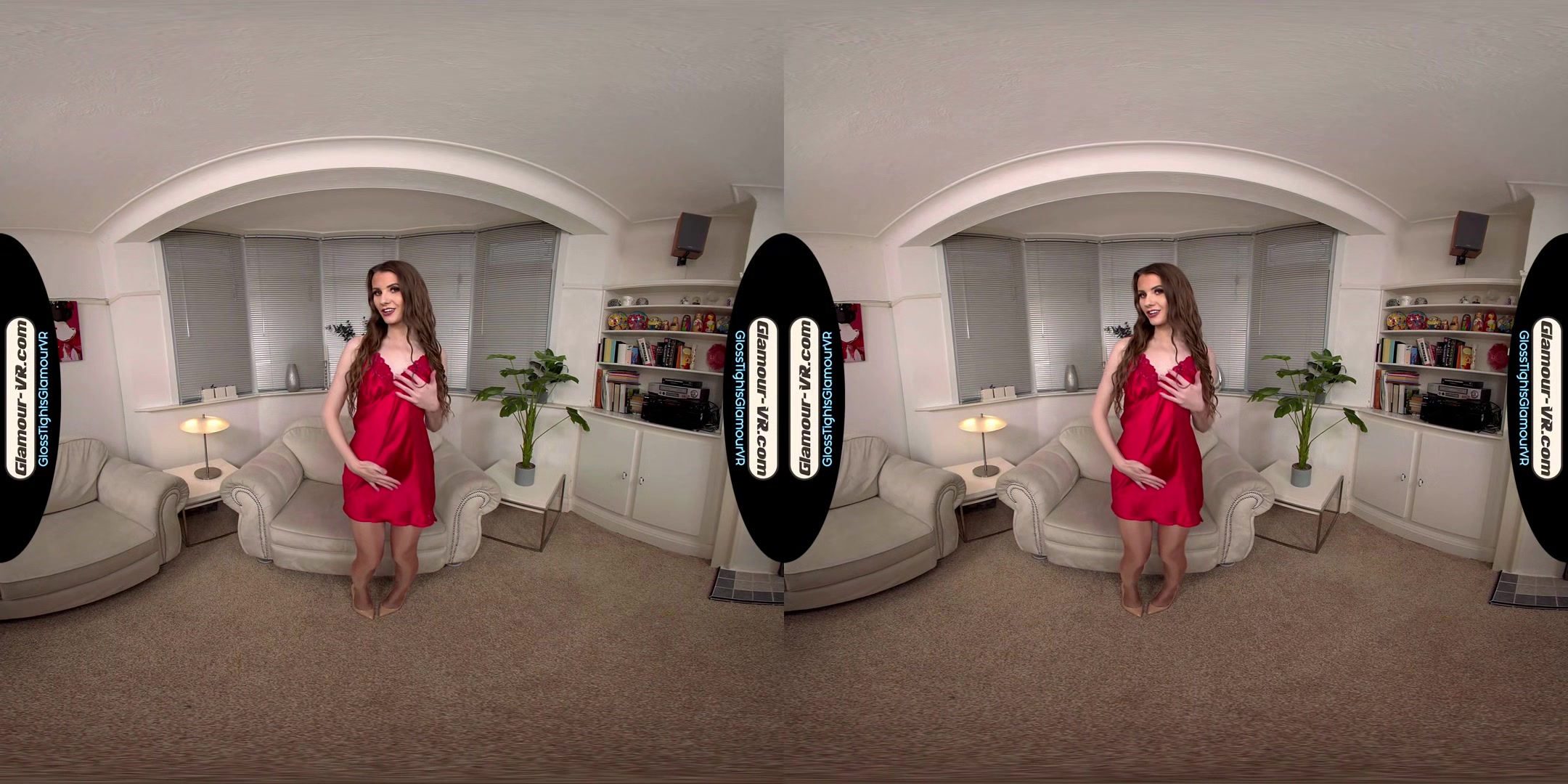Brook Logan Red Negligee With Tan Glossy Legwear Joi Treat - 8k Vr