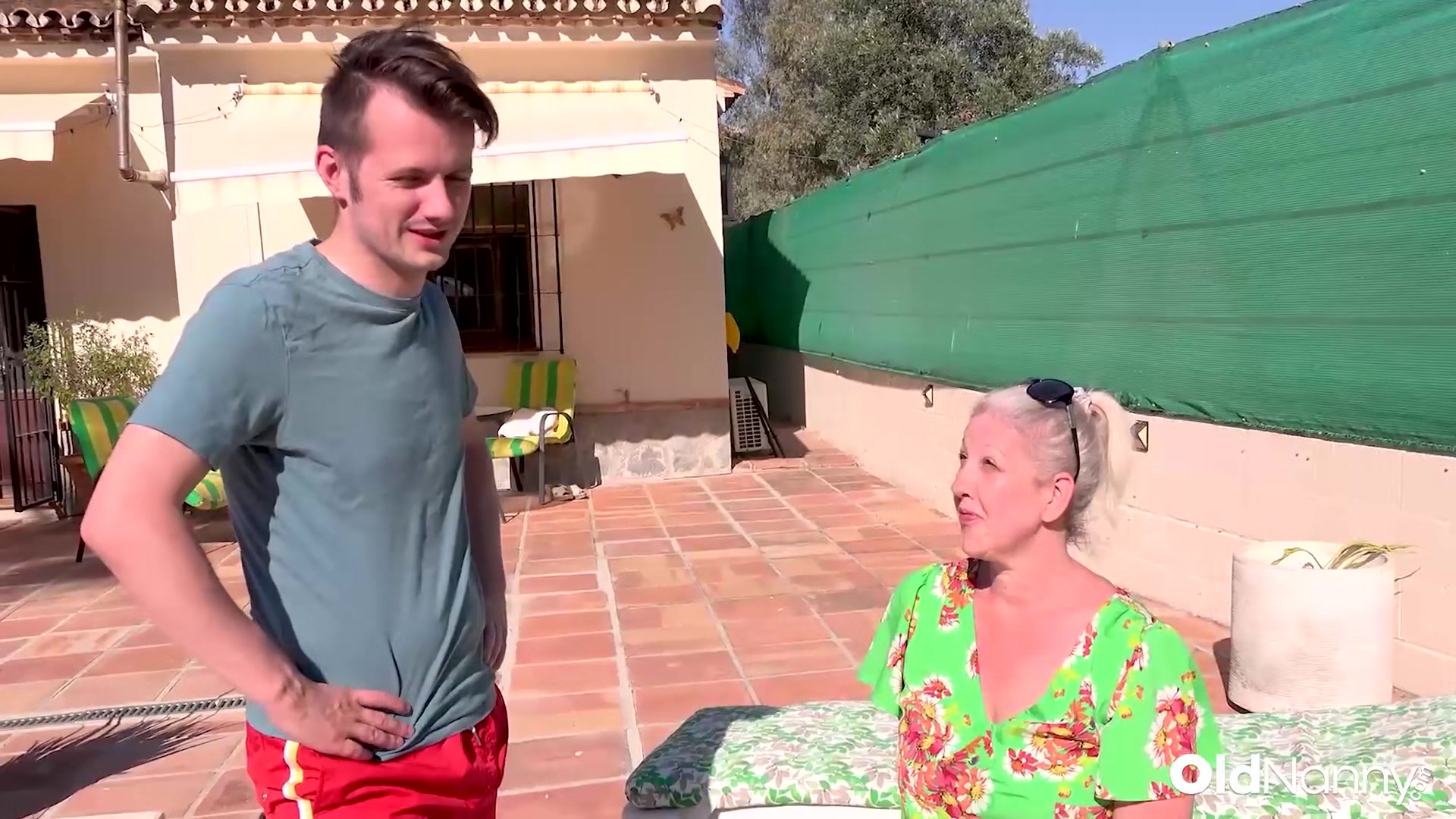 Horny Stud Fucks Mature Granny By The Pool