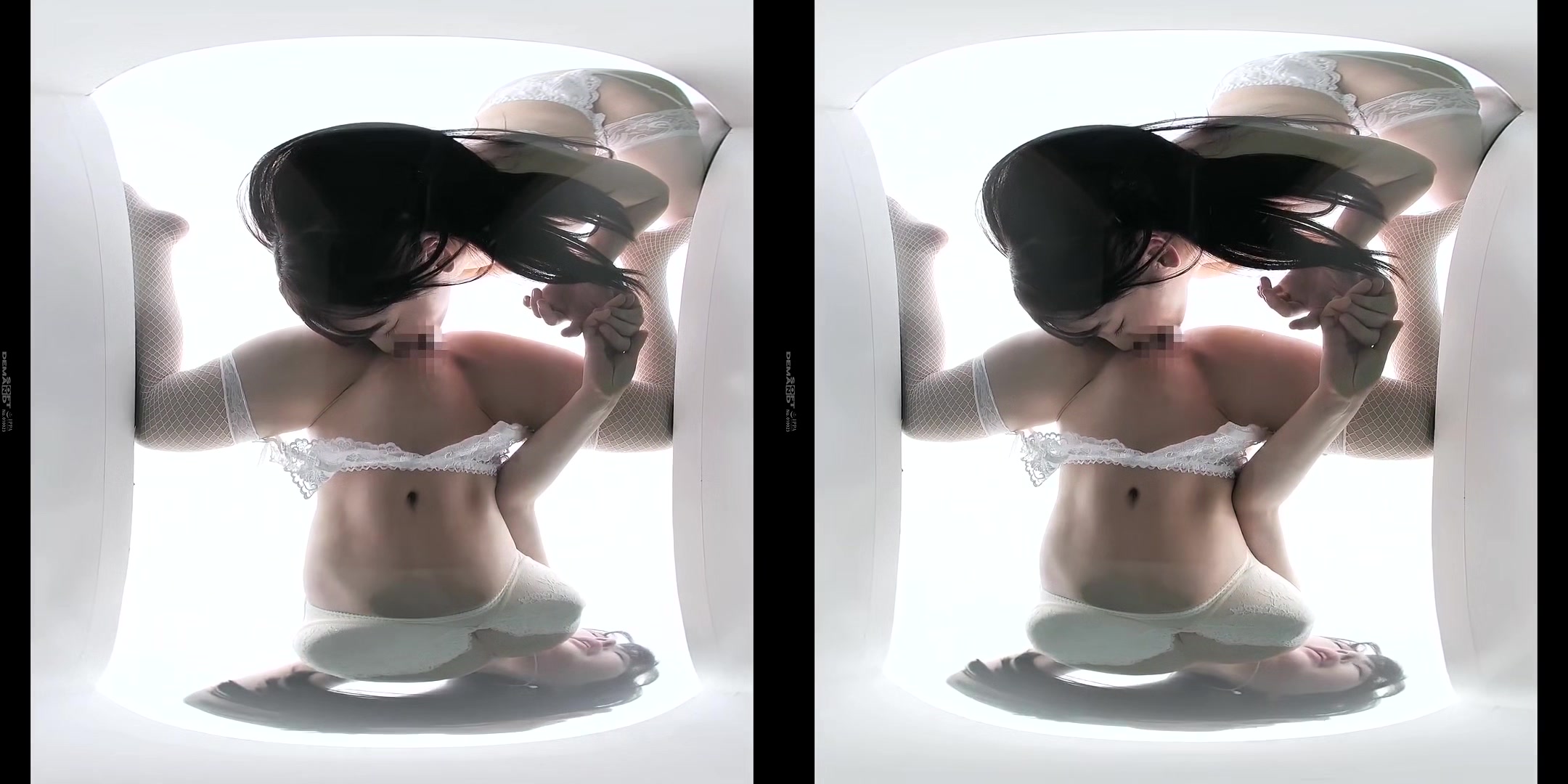 The Ultimate View! Watching Squirting Strap-On Lesbian Sex from Below; Japanese Lesbian 3D Porn