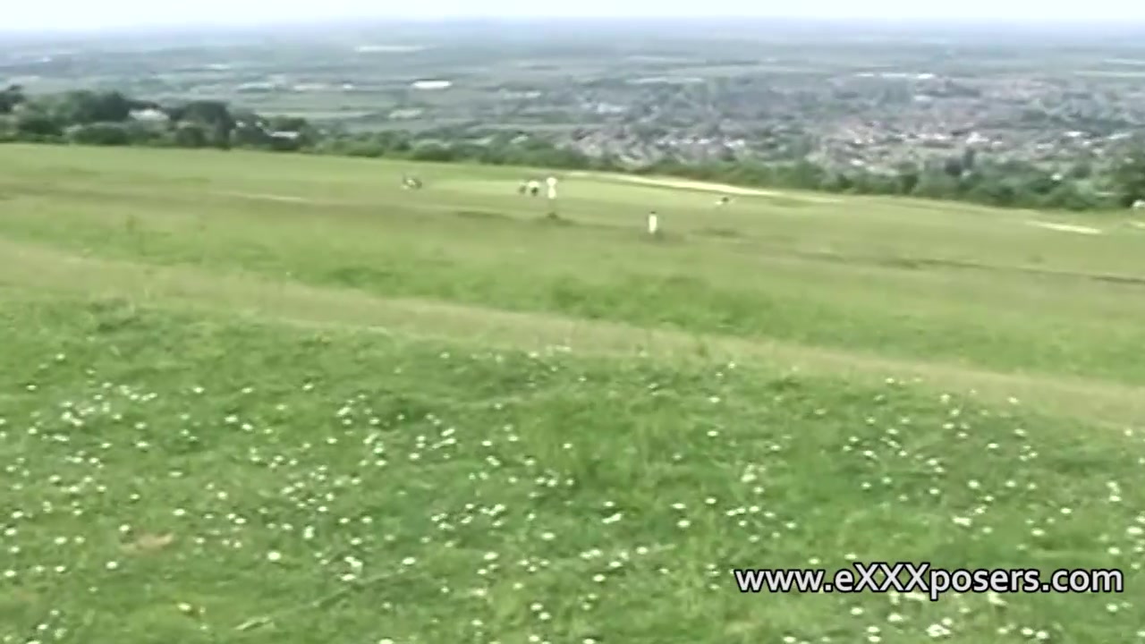 British blond outdoors flashes pants
