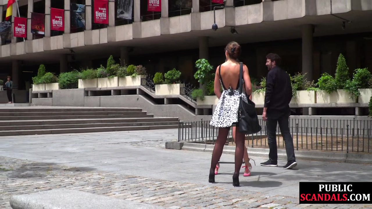 Preppy lady exposing her suspended sub in public
